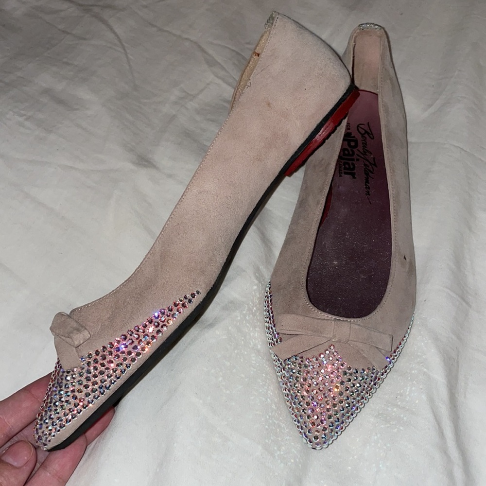 Beverly Feldman Beige Rhinestone Flats